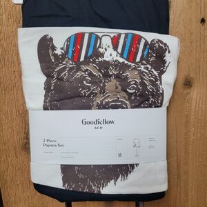 Goodfellow & Co Pajama Set Mens M White Navy Bear Graphic 2 Piece Short Sleeve